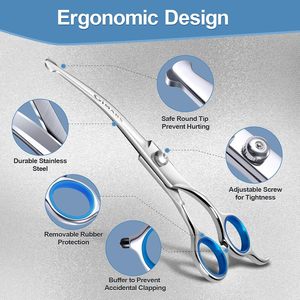 전문가용 티타늄 애완동물 미용 가위 세트 맞춤형 6 1/4CR 곡선형 헤비듀티 가위 안전 팁 포함 개와 고양이용 - Product Image 3