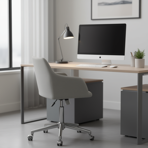 Silla de Oficina Giratoria de Terciopelo Gris Claro con Reposabrazos, Base Cromada, Ajuste Manual, Diseño Contemporáneo para Uso en Oficina - Product Image 2