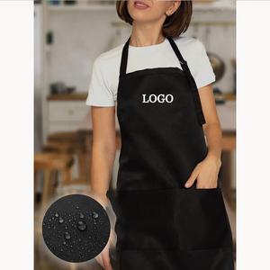 Tablier de cuisine pour <span class=keywords><strong>chef</strong></span>, personnalisable, en gros, avec logo imprimé, réutilisable, uni, noir et blanc, imperméable, avec deux poches - Product Image 3