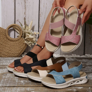 Women Color Block Beach <b>Sandals</b> Summer Men's Casual Open Toe Elastic Strap Wedge <b>Sandals</b> Sports Soft Sole - Product Image 1