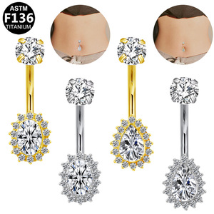 Piercing de nombril en titane F136 avec zircon G23 en forme de cœur, bijou de corps pour femme, ornement de nombril - Product Image 5