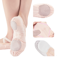 Chaussons de danse ballerine roses personnalisés avec logo, semelle fendue, soutien de la voûte plantaire, en toile extensible, pour débutantes, enfants et filles, tailles 22-43