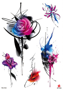 Autocollants de <span class=keywords><strong>tatouage</strong></span> en papier blanc style indien 3D, imperméables, papillon, tatouages temporaires réalistes, rose, pivoine, feuille de lavande - Product Image 4
