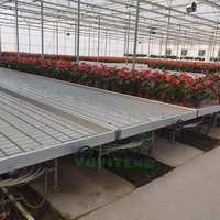 Serres agricoles multi-travées en plastique 4x8 avec bancs roulants hydroponiques et tables de culture mobiles à flux et reflux pour l'agriculture intérieure - Vente en gros