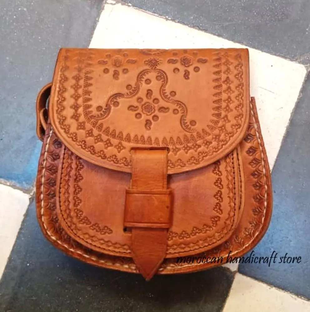 Bolso de cuero marroquí, bolso de hombro regalo de bronceado marrón para su Satchel de cuero correas de hombro cruzadas bolso Berber,