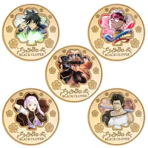 Sonder anfertigungen Japanischer Anime Schwarzklee Goldmünze Metall handwerk Goldene Gedenkmünze für Fans Kinder Geschenk