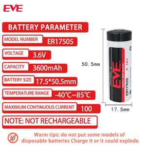 EVE ER17505แบตเตอรี่ลิเธียมหลัก3.6V สำหรับเครื่องมืออัจฉริยะอุปกรณ์ IOT <span class=keywords><strong>LS17500</strong></span> - Product Image 2