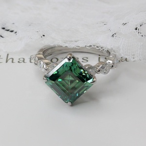 파스톤 최고 순위 제품 6CT 그린 아셔 컷 모이사나이트 다이아몬드 링 고품질 여성 S925 실버 핑거 링 - Product Image 1