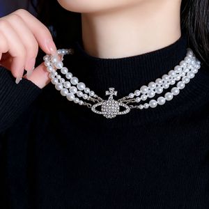 Saturn Multi Layered Pearl Necklace AAA Grade Silver Cross Star Pendant Choker For Women Everyday Wear - Product Image 2