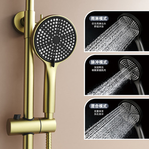Jboyun Brushed Gold Shower Set All Copper Ceramic Valve Core Temperature Control Rain Shower Head - Product Image 2