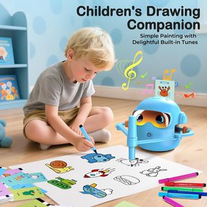 Robot de Dibujo Montessori, Juguete Educativo para Niños de 3 a 8 Años, Interactivo por Voz, 100 Tarjetas, 16 Rotuladores, Música, Regalo Unisex, PP/Tela No Tejida - Product Image 3