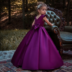 Abito <span class=keywords><strong>da</strong></span> Cerimonia in Raso con Gonna a Palloncino per Bambine, Vestito Viola con Fiori - Product Image 2