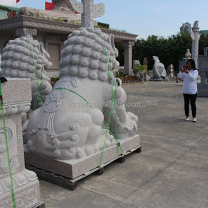 Statues en pierre de granit extérieur de Style chinois paire de Figurines de Lion de gardien de chiens de Fu Foo sculptant à vendre - Product Image 4