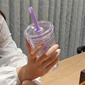 Vaso de agua de 700 ml con diseño de lazo, portátil, para bebidas heladas, con tapa antiderrames y pajita, venta al por mayor para tiendas de regalos - Product Image 6