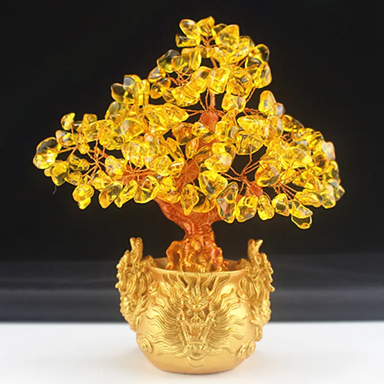 Árbol del dinero feng Shui, piedras curativas, cristal de oro natural, árbol de la suerte para la riqueza y la riqueza