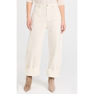 Jean large crème élégant pour femme, taille haute, coupe ample, en denim écologique, style urbain, tailles 26-40 OSCA - Product Image 1