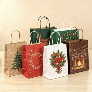 120g Recyclable Thick Kraft <b>Paper</b> Custom Printed Christmas Twisted Handle Multi-Size Reusable <b>Gift</b> <b>Bags</b> for Holiday Packaging - Product Image 2