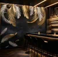 Papier peint mural personnalisé avec plumes dorées et blanches sur fond sombre pour bar, salon de beauté, hôtel, restaurant, bureau, décoration murale commerciale