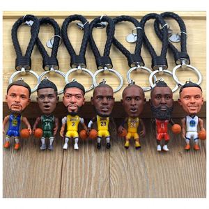 Porte-clés figurines miniatures de basket-ball - Pendentif de sac à dos en résine à collectionner avec anneau tressé en cuir de vachette - Product Image 1