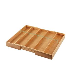 Organizador de Cuchillos de Cocina de Bambú, Caja de Almacenamiento con Cajones, Bandeja para Cubiertos con Divisores Ajustables, Compartimentos sin Tapa, Moderno - Product Image 5