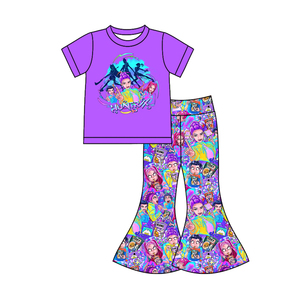 Conjunto de Ropa para Niña al por Mayor, Estilo Casual de Primavera/Otoño, Camiseta de Algodón y Spandex con Estampado de Dibujos Animados Kpop, Pantalones Acampanados, 2 Piezas - Product Image 6