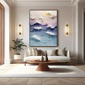 Peinture texturée, grande peinture verticale colorée moderne, art mural abstrait texturé 3D bleu et violet, décoration murale pour la maison et la galerie - Product Image 4