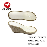 Fabrication à la main d'epadrilles semelles extérieures en jute semelle compensée en PU talon haut pour la fabrication de chaussures OEM