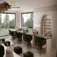 Ensemble de mobilier de salon de style populaire, bureau de réception en bois massif, salon de beauté, station de salon avec éclairage LED et miroir
