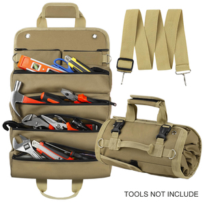 OEM/ODM Waterproof Oxford Small Rolling up Tool Bag with Detachable <b>Pouches</b> Adjustable Strap & 15-19 Pockets - Product Image 4