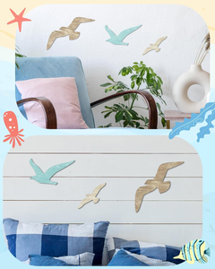 Decorazione Murale in Legno a Tema Spiaggia, Arte Murale Costiera, Scultura Murale di Gabbiani, Uccelli Marini, Decorazione per <span class=keywords><strong>Casa</strong></span> al Lago e Oceano - Product Image 5