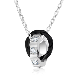 Fashion Double <b>Ring</b> Charm Necklace <b>Men</b> <b>Black</b> Silver Color Stainless Steel Two Interlocking Braided Circles Pendant Necklaces - Product Image 5