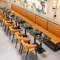 Nouveauté : Ensemble de sièges et table de restaurant modernes avec plateau en marbre et chaises en cuir pour café bistro