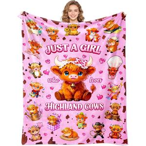 Manta de Franela con Diseño de Vaca de las Tierras Altas, Color Rosa, Súper Suave, Lavable a Máquina, para el Invierno, con Estampado Personalizado - Product Image 6