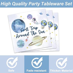 DAMAI - Juego de Vajilla para Fiesta de Cumpleaños Infantil con Temática Espacial de Astronauta, Platos, Vasos y Servilletas de Papel con Diseño de Planeta Azul - Product Image 4