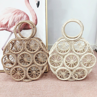 Tas Pantai Anyaman Berongga Model Solid Fashion Casual dengan Bukaan Terbuka Tas Jerami Wanita