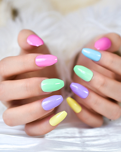 <span class=keywords><strong>Uñas</strong></span> Postizas Brillantes de Colores Mixtos, Diseño Corto Tipo Ataúd, <span class=keywords><strong>Uñas</strong></span> Acrílicas <span class=keywords><strong>para</strong></span> Manicura DIY de Salón, Estilo Simple - Product Image 1