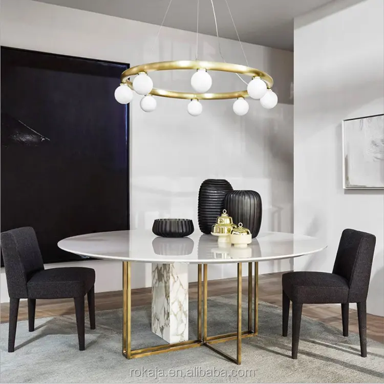 Ronde Tafels Eetset Modern Italiaans Design Marmeren Top En Voeten Luxe Eettafel