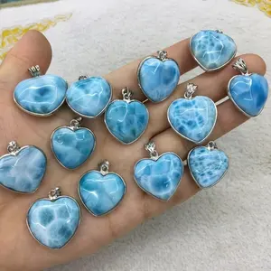 Natural blue Larimar jewelry 925 stling silver Heart shape pendant 925 heart shape necklace