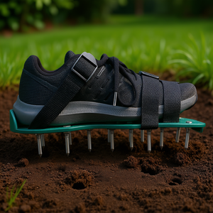 Zapatos Aeradores Manuales para Césped, Color Negro y Verde, con Púas Metálicas, Profundidad Ajustable de 15 cm, Correas Resistentes, Material PP, Herramienta de Jardín - Product Image 2