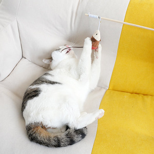 <b>Plush</b> <b>Cat</b> Teaser Mouse Toy With Bell And Wooden Stick Boredom Buster For <b>Cats</b> - Product Image 3