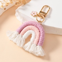Porte-clés Macramé Arc-en-ciel Tendance Style Ins, Pendentif de Sac Bohème Fait Main avec Pompon et Mousqueton pour Téléphone, Cadeau Boutique