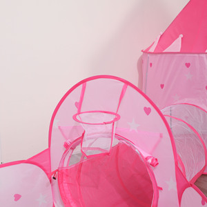 Carpa Infantil Rosa en Forma de Corazón, Juego de 3 Piezas con Túnel y Piscina de Pelotas para Jugar en Interiores, Edad 4-6 Años - Product Image 2