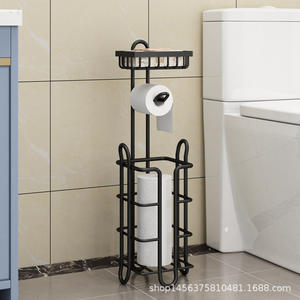 Porte-papier toilette sur pied en acier carbone noir 15x15x62cm, design industriel à niveaux pour rangement de salle de bain - Product Image 5