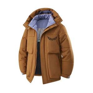 Blouson Bomber Homme à Capuche Épais Hiver Imperméable Respirant Écologique Fermeture Éclair Avant Logo Brodé Style Urbain Marron - Product Image 1