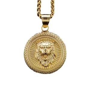 18k oro testa di leone in acciaio inox PVD placcato moda Fine animale Punk ciondolo collane per gli uomini donne gioielli