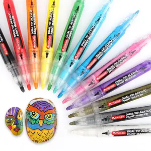Các loại 12 màu sắc không độc hại màu sắc sống động Acrylic sơn bút nước dựa trên tùy biến kép tip Acrylic sơn đánh dấu cho bức tranh