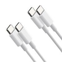 Cable de Datos USB 3.0 Tipo C a C de Carga Rápida con Cordón Trenzado de Nailon, 3A 60W, Blanco, PD USB-C para iPhone 15 16 17, en Stock en EE. UU.