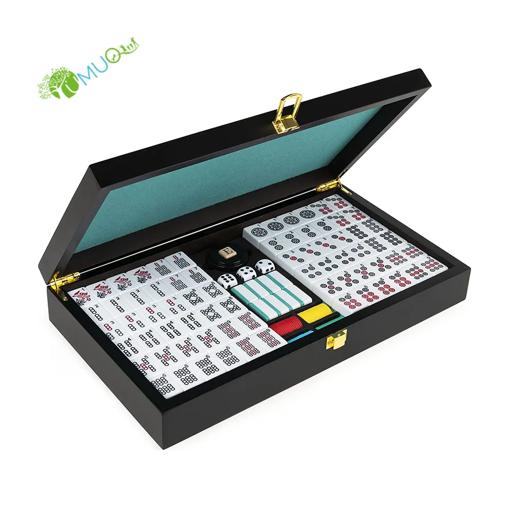 YumuQ 디럭스 클래식 <span class=keywords><strong>마작</strong></span> 게임 세트, 152 Mah Jong Tiles with Wood Storage Case for Ages 8 + 실내 게임