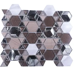 时尚设计六角三角混合玻璃雅典石大理石马赛克瓷砖