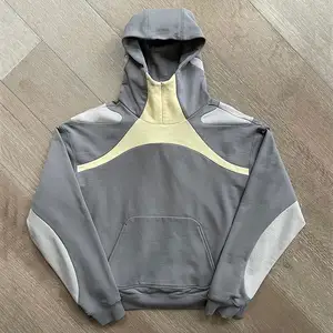 New Design Invisible Zip Up Hoodie 2 Tone Patchwork Hoodie 500gsm Cotton Heavyweight Hoodie